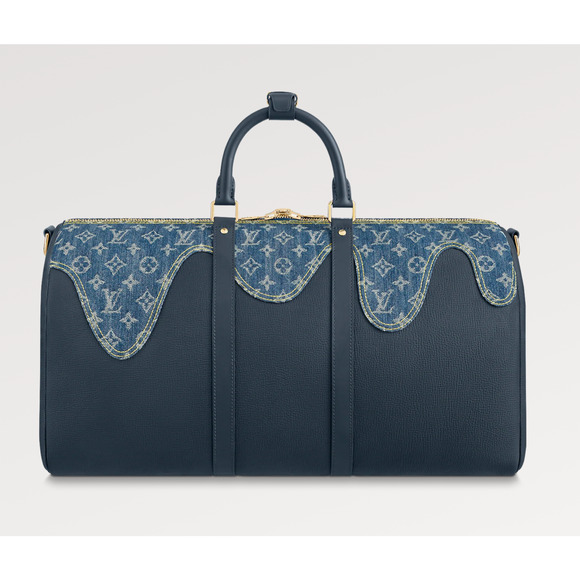 Louis Vuitton Keepall Bandouliere 50 Nigo Blue Denim Drip Monogram Weekend Bag - Picture 7 of 12